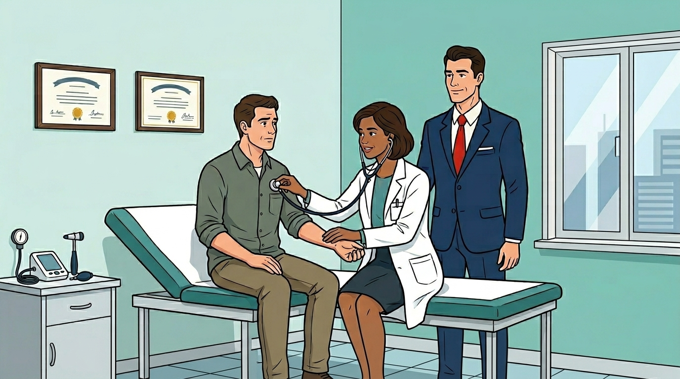 Patient getting checked at the doctor after a car crash
