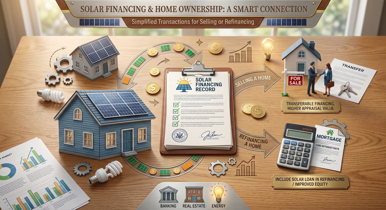 Illustration of solar financing considerations when selling or refinancing a home